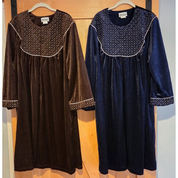 New! Lot of 2 Anthony Richards Sz 3X Velvet House Coat Robe Embroidered 1/2 Zip - Picture 1 of 12